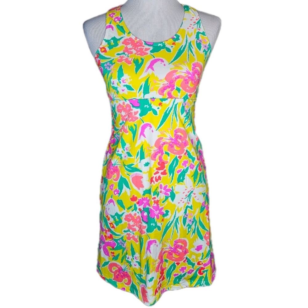Spunkwear Original Vibrant Yellow Floral Quick Dry Pullover Athletic Swim Dress